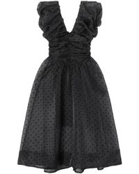 Ganni - Kleedjes ,Zwart ,Organza Organza Jurk Met Rimpels - Lyst