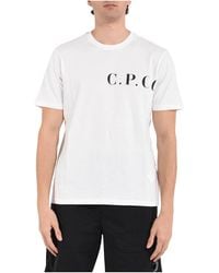 C.P. Company - Baumwoll-Jersey T-Shirt Mit Geripptem Rundhalsausschnitt - Lyst