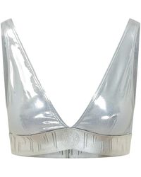 Versace - Badmode ,Grijs ,Polyester Plunge Bikini Top - Lyst