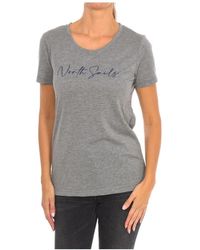 North Sails - Tops ,Grijs ,Katoen T-Shirt Met Korte Mouwen En Geribbelde Halslijn - Lyst