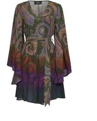 Etro - Kleedjes ,Veelkleurig ,Polyester Mini Jurk Met Riem En Degradé Paisley Motief - Lyst