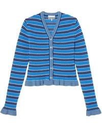 Ganni - Truien & Vesten ,Blauw ,Katoen Cotton Pointelle Stripe Cardigan Marina - Lyst