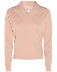 Maison Margiela - Truien & Vesten ,Roze ,Wol Roze V-Hals Wollen Trui - Lyst