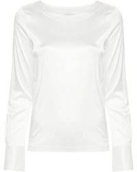 Mazzarelli - Witte Satijnen Boothals Blouse - Lyst