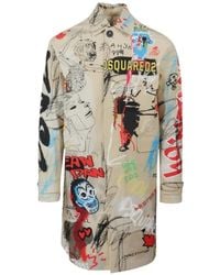 DSquared² - Jassen ,Veelkleurig ,Katoen Jas Met Grafische Print En Enkele Rij Knopen - Lyst
