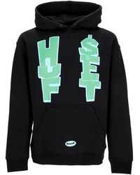 Huf - Hoodies & Sweatvesten ,Zwart ,Katoen Zwarte Hoodie Met Lange Mouwen En Kangoeroezak - Lyst