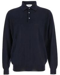 Lardini - Tops ,Blauw ,Wol Gebreide Polo Met Lange Mouwen - Lyst