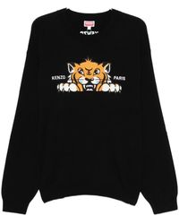 KENZO - Truien & Vesten ,Zwart ,Katoen Happy Tiger Geborduurde Jumper - Lyst