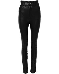 Dolce & Gabbana - Zwarte Leren Hoge Taille Slim Fit Broek - Lyst