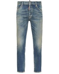 DSquared² - Jeans ,Blauw ,Blauw Whiskering Effect Klassiek Vijf Zakken - Lyst