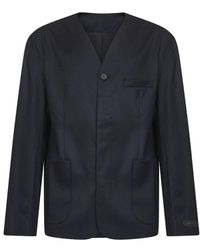 Jacquemus - Blauwe Wollen Jas Met Geborduurd Embleem - Lyst