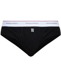 DSquared² - Ondergoed ,Zwart ,Katoen Geribbelde Slips Met Logo - Lyst