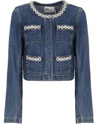 Self-Portrait - Crystal Trim Denim Jacket - Lyst