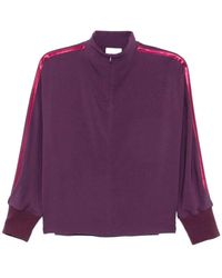forte_forte - Hoodies & Sweatvesten ,Paars ,Satijn Soepelvallende Crêpe Top Met Satijnen Strepen - Lyst
