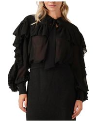 Notre-v - Overhemden ,Zwart ,Wol Veelzijdige Zwarte Blouse Glenda - Lyst