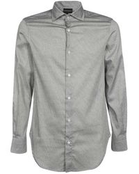 Emporio Armani - Camicia bianca regular fit con stampa aquila nera all over - Lyst
