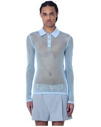 Gucci - Tops ,Blauw ,Technische Mesh Polo Top Met Embossing - Lyst