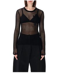 Ganni - Truien & Vesten ,Zwart ,Katoen Pointelle Mesh Top - Lyst