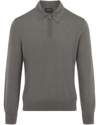 Brioni - Tops ,Grijs ,Wol Lange Mouwen Zip Polo - Lyst