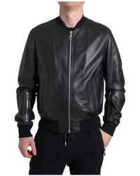 Dolce & Gabbana - Trainingsjack Leren Bomberjack Klassieke Stijl - Lyst