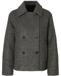 SELECTED - Grijze Bouclé Wollen Jas - Lyst