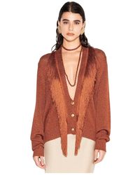 Akep - Truien & Vesten ,Oranje ,Diepe V-Hals Cardigan Met Franjes - Lyst