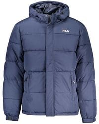 Fila - Blaue Polyesterjacke Mit Kapuze Und Taschen - Lyst