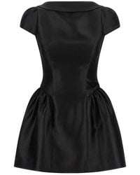 Self-Portrait - Kleedjes ,Zwart ,Polyester Taffeta Mini-Jurk Met Kraag - Lyst
