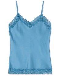 Oltre - Tops ,Blauw ,Satijn Satijn En Kant Top - Lyst