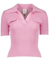 Patou - Tops ,Roze ,Katoen Geribbelde T-Shirt Met V-Hals - Lyst