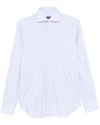 Barba Napoli - Overhemden ,Blauw ,Katoen Overhemd Met Puntkraag - Lyst