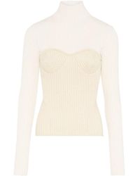 Jean Paul Gaultier - Truien & Vesten ,Wit ,Wol Witte Geribbelde Wollen Coltrui - Lyst