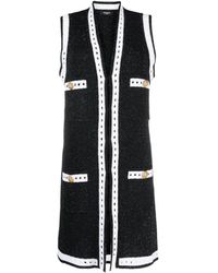 Balmain - Truien & Vesten ,Zwart ,Wol Lange Gebreide Vest Met Kant - Lyst