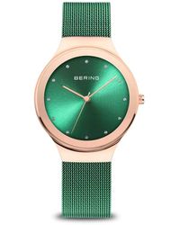 Bering - Accessoires ,Geel ,Klassiek Slim Design Groen Milanaise Horloge - Lyst