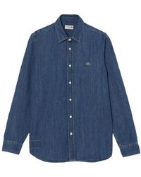 Lacoste - Overhemden ,Blauw ,Denim Blauw Denim Overhemd Iconische Look - Lyst