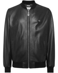 Philipp Plein - Jassen ,Zwart ,Leer Leather Bomber Skull - Lyst