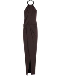 Amen - Kleedjes ,Bruin ,Zwarte Flowing Jurk Met Torchon Halslijn - Lyst