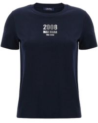 Max Mara - Tops ,Blauw ,Katoen Blauw T-Shirt Met Logo Print - Lyst