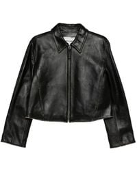 Low Classic - Jassen ,Zwart ,Leer Collared Zip Jacket - Lyst