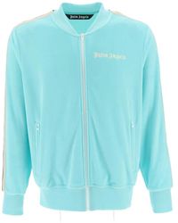 Palm Angels - Hoodies & Sweatvesten ,Blauw ,Chenille Bomber Track Jacket - Lyst