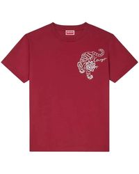 KENZO - Tops ,Rood ,Katoen Geborduurd Star Tiger T-Shirt - Lyst