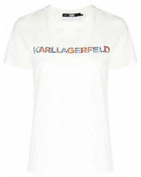 Karl Lagerfeld Gesticktes Logo-T-Shirt - Weiß