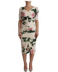 Dolce & Gabbana - Vestido plisado con estampado de rosas blancas - Lyst
