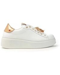 GIO+ - Schoenen ,Wit ,Leer Witte Leren Katten Detail Platform Sneakers - Lyst
