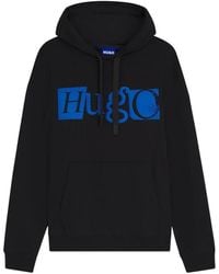 HUGO - Zwarte Trui Met Capuchon En Gestructureerd Logo - Lyst