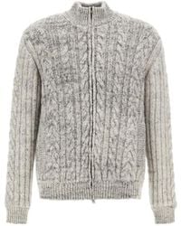 Herno - Gebreide Kabel En Ribgebreide Cardigan Met Rits - Lyst