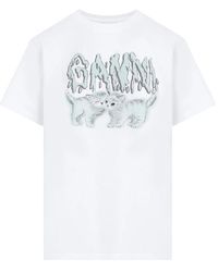 Ganni - Love cats t-shirt rilassata - Lyst
