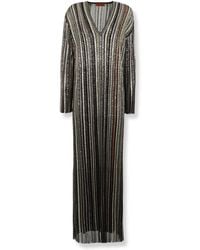 Missoni - Lange Jurk Met V-Hals En Visgraatstreep Breisel - Lyst