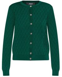 Versace - Truien & Vesten ,Groen ,Leer Vest Met Decoratief Patroon - Lyst