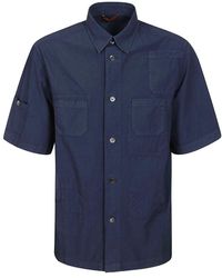 Barena - Blaues baumwollhemd mit bestickter tasche - Lyst